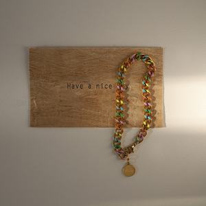 Nouveau bracelet pour femme en acier inoxydable avec gouttes d'huile colorées, chaîne circulaire colorée, bijou tendance - Product Image 2