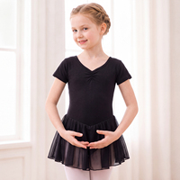 Maillot de Ballet de Manga Corta para Niñas con Falda de Gasa, Alta Elasticidad, Diseño con Lazo en la Espalda, para Entrenamiento y Actuaciones