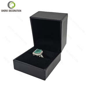 Custom Logo Black Leather Jewelry <b>Ring</b> <b>Box</b> Hinged Square Velvet Interior Elegant Gift Packaging for Engagement - Product Image 5