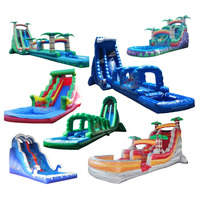 Toboggan géant bleu marbré Toboggan commercial pour adultes Toboggan gonflable pour parc aquatique Toboggan à une voie
