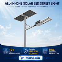 Lampadaire solaire semi-intégré 80W avec batterie LiFePO4 étanche IP66 et LED SMD Bridgelux pour usage extérieur sur route