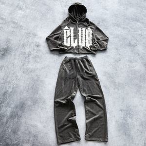 Ensemble sweat-shirt et pantalon pour homme en coton 100% avec logo personnalisé, streetwear, sweat-shirt lourd délavé à l'acide - Product Image 1