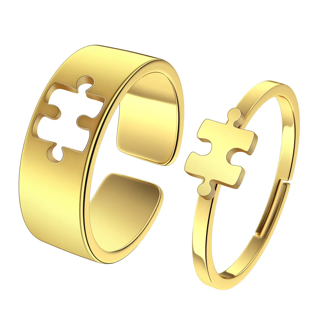 Wholesale Gold Plated Engagement Puzzle Adjustable Ring Stainless Steel Wedding Matching Promise Couple Rings Couple Set