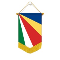Vente directe usine – Fanions personnalisés Seychelles 20x30 cm pour décoration murale de bureau ou d'école, en satin avec pompons à l'extrémité
