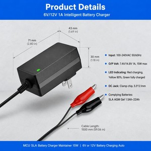 <span class=keywords><strong>Chargeur</strong></span> de <span class=keywords><strong>batterie</strong></span> au plomb <span class=keywords><strong>6V</strong></span> <span class=keywords><strong>12V</strong></span> 1A pour moto électrique, quad et sports automobiles pour enfants, <span class=keywords><strong>chargeur</strong></span> et mainteneur <span class=keywords><strong>6V</strong></span> <span class=keywords><strong>12V</strong></span> - Product Image 2