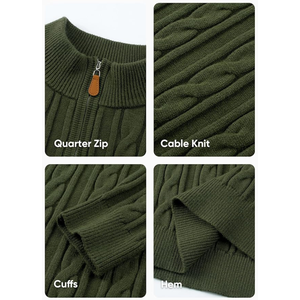 Pull en maille torsadée uni à manches longues, coupe ajustée, respirant, anti-rétrécissement, boutonné, pour homme, hiver, OEM/ODM personnalisé - Product Image 3