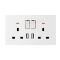 Prise britannique double interrupteur 13A, panneau PC blanc, double USB intégré pour maison et hôtel
