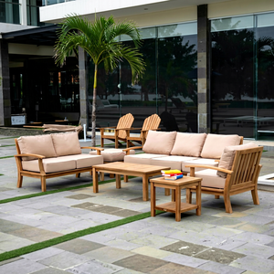Conjunto de Sofá de Jardín de Madera Maciza de Teca Contemporáneo Bale Living, 6 Plazas, Muebles de Exterior con Cojines Resistentes a la Intemperie - Product Image 1