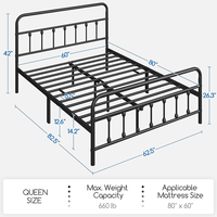 Base de Cama de Plataforma de Metal Clásica de Terciopelo Negro con Diseño Minimalista, Base para Colchón con Almacenamiento para Apartamentos y Hoteles