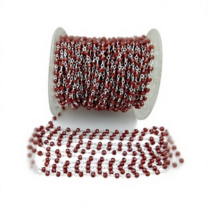 Chaîne de chapelet en grenat naturel CZ, perles rondes facettées de 3 mm, faite à la main, enveloppée de fil, vendue au mètre - Product Image 1