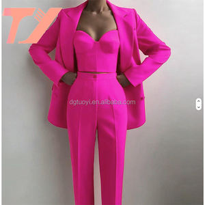 TUOYI pembe resmi kıyafet Set spagetti kayışı üst Blazer ve pantolon parti iş olay kıyafeti 3 parça iş elbisesi kadınlar için - Product Image 1