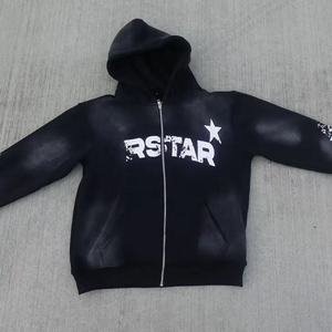 Custom Manufacturer Applique Embroidery French Terry Dtg Print Zip up Stone Washed 100% Cotton <b>Lined</b> <b>Hoodie</b> with Custom Logo - Product Image 1