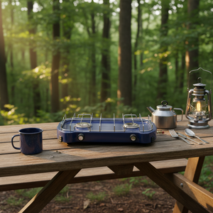 Réchaud à gaz portable double foyer en acier inoxydable BBQ-128 pour camping extérieur, conception sécurisée, prise en charge des langues française et néerlandaise, haute performance - Product Image 4