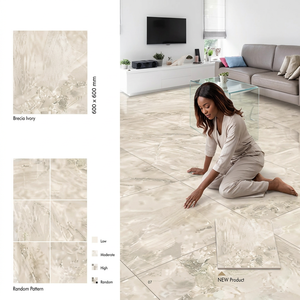 Bottochino Classico Light, Baldosas de Cerámica de Porcelana Brillante de 600x600 mm, Aspecto de Mármol Beige, 60x60 cm - Product Image 2