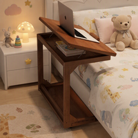 Table de chevet mobile en forme de C avec roulettes, rangement dissimulé et étagère inférieure, idéale pour chambre à coucher ou côté canapé