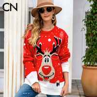 CaiNan gros vacances de noël femmes pull de noël pull ample wapiti jacquard pull de noël