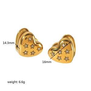 Heart Shaped <b>Cuff</b> <b>Earrings</b> 18K Gold Stainless Steel Zircon Inlaid For Women Party Fashion Jewelry - Product Image 3