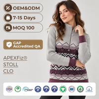 Pull en laine/cachemire tricoté personnalisé pour femme, respirant, style décontracté, motif jacquard Fair Isle sur le devant, idéal pour Noël, avec demi-fermeture éclair