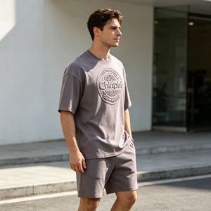 เสื้อยืดผู้ชายเนื้อหนัก 350gsm ผ้าฝ้ายถักนุ่ม 100% ทรงหลวม พิมพ์ลายนูน คอกลม - Product Image 4