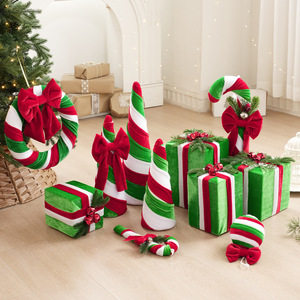 LINGKAI <b>Red</b> <b>Green</b> Fabric Wrapped <b>Christmas</b> Cone Tree <b>and</b> Gift Box Set Tabletop Ornament for Xmas Home Party <b>Decor</b> - Product Image 3