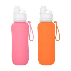 Gourd Shape Design Soft Silicone Rollable Water Bottle BPA Free 750ML Foldable Drinking Water Bottle with Lid Rope