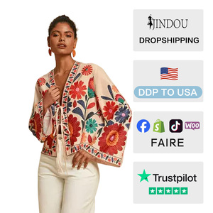 <span class=keywords><strong>Blazer</strong></span> da donna americano con bottoni, scollo a V, stampa floreale, casual, ampio, semplice, versatile, top stile francese, <span class=keywords><strong>camicia</strong></span> primaverile in poliestere - Product Image 2