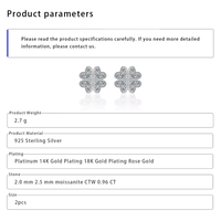Boucles d'oreilles tendance en argent sterling 925 plaqué rhodium, 0,96 CTW, en forme de cœur, trèfle à quatre feuilles, pavé de moissanite
