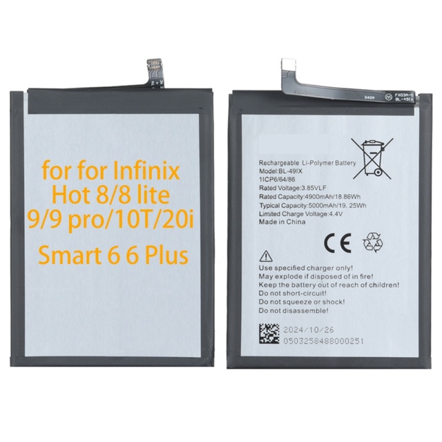 5000mAh Lithium-ion Battery for Infinix Hot 8/8 Lite/9/9 Pro/10T/20i/6/6 Plus Mobile Phones BL-491X Brand New Stock Rechargeable