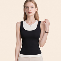 Débardeur Thermique Femme Tendance, Sans Manches, Double Couche, Côtelé, Respirant, Mélange de Laine, avec Coussinets de Soutien-Gorge Intégrés, Chaud pour l'Hiver