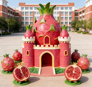 Ensemble de sculptures en résine de fraises et de fruits géantes - Art de jardin extérieur vibrant - Product Image 2