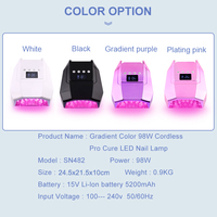 Séchoir à lampe à ongles LED sans fil professionnel blanc chaud 98W pour salon de manucure à usage domestique