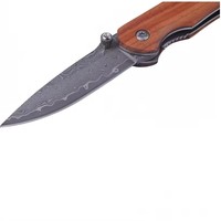 Couteau de camping en acier Damas de haute qualité, mini couteau pliant de poche avec manche en bois, couteau personnalisable OEM