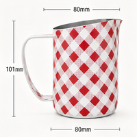 Pichet à latte art à motif quadrillé de 450 ml, en acier inoxydable, avec bec verseur incliné et graduation