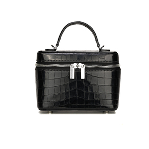 Trousse de Maquillage ZENOS Noire Effet Croco, Taille Moyenne, Fermeture Éclair, Poignée Souple Élégante, Sac de Maquillage Portable - Product Image 1