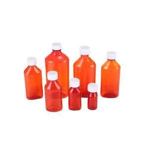 16oz Liquid Oval Bottle Pet Medical Child Resistant Cap Amber Color Liquid Bottle