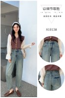 Jeans Boyfriend Baggy Grande Taille Personnalisés pour Femmes, Été, Résistants à la Décoloration, Extensibles, Taille Mi-Haute, Délavés avec Fermeture Éclair – Vente en Gros
