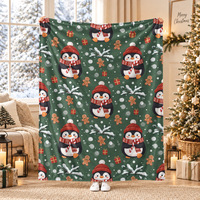 Couverture imprimée pingouin légère pour voyage, pique-nique, chaise longue, cadeau saisonnier, distribution B2B, décoration textile de maison