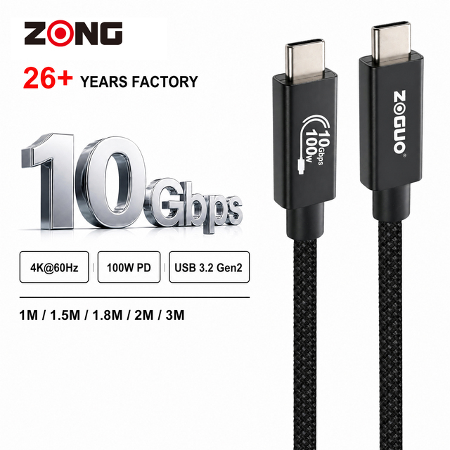 USB3.2 Gen 2 USB-C Cable 10Gbps 100W PD 4K/60Hz Braided Aluminum Alloy Compatible for Laptop Monitor VR