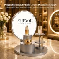 Présentoir cosmétique multi-niveaux pliable en acrylique avec éclairage LED et panneau arrière rond pour comptoir de magasin de beauté