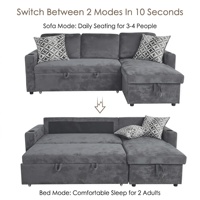 Sofá Cama Extraíble de Tela Moderno en Forma de L, Sofá Convertible con Otomana de Almacenamiento para Sala de Estar o Habitación de Invitados
