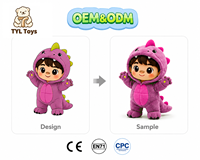 Figurine d'anime personnalisée, poupée en peluche, dinosaure mignon en combinaison, jouet en peluche, vente en gros, usine OEM, mascotte, conception 1:1, restauration