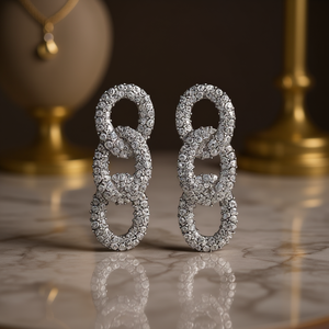 Orecchini a Perno Geometrici in Oro Bianco E3273 con Cristalli e Strass, Gioielli di Lusso da Donna per Feste - Product Image 2