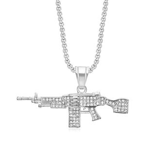 Gold Plated Rhinestone Weapon Pendant Necklace For Men <b>Titanium</b> Steel Hip Hop Jewelry Party Accessory - Product Image 5