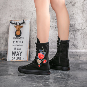 Nouvelles Espadrilles <span class=keywords><strong>Femme</strong></span> à Fermeture Éclair et Lacets, Chaussures en Toile Brodé Légères Mi-Montantes pour Dames – Grande Vente - Product Image 5