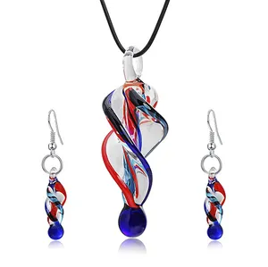 Murano Inspired Design Personalized Spiral Tornado Style European and American Glass Earrings Necklace Set