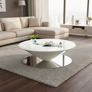 <span class=keywords><strong>Table</strong></span> <span class=keywords><strong>basse</strong></span> en fibre de verre <span class=keywords><strong>blanche</strong></span> de luxe avec pieds en acier et fonction de rangement, design moderne pour les petits appartements - Product Image 3