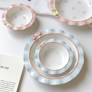Cute Bow Ceramic <b>Dessert</b> Plate Eco-Friendly Disposable Hand-painted Korean Instagram 5inch/8inch Round Fruit Plate - Product Image 2