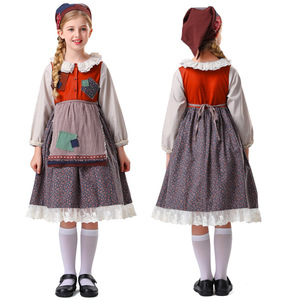 Vestido de sirvienta pastoral para el Día del Niño, falda de encaje con cuello festoneado para niñas, disfraz de niña de las flores - Product Image 1
