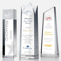 Trofeo de Cristal Tallado de Alta Calidad con Letras Personalizadas, Columna Cuadrada Transparente, Estrella de Cinco Puntas, HF-989, Premios Anuales