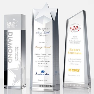Trofeo <span class=keywords><strong>de</strong></span> <span class=keywords><strong>Cristal</strong></span> Tallado <span class=keywords><strong>de</strong></span> Alta Calidad con Letras Personalizadas, Columna Cuadrada Transparente, Estrella <span class=keywords><strong>de</strong></span> Cinco Puntas, HF-989, Premios Anuales - Product Image 1